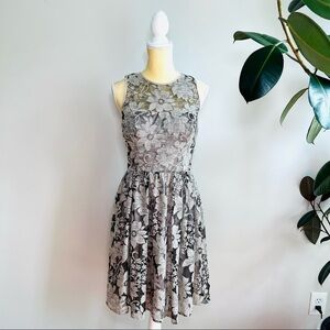 Eliza J. Lace Overlay Sleeveless Fit and Flare Taupe dress